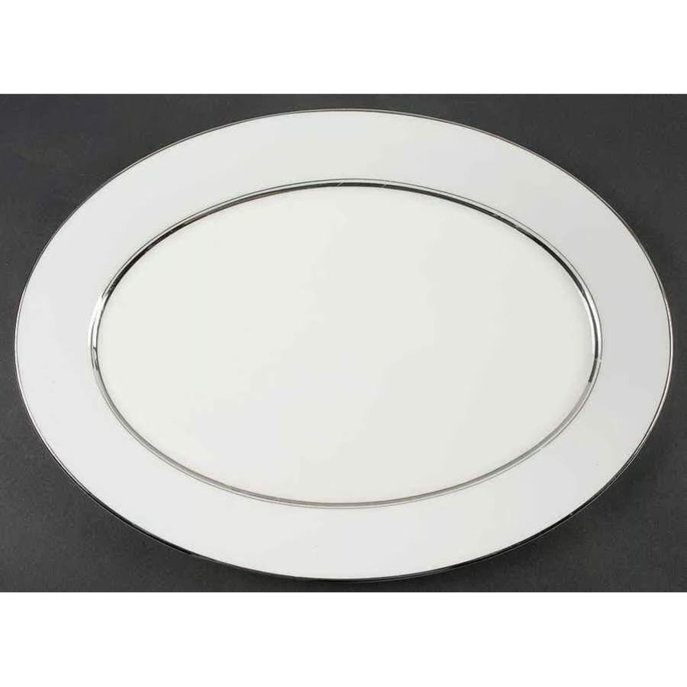 Oxford Bone China Lexington Lenox Oval Serving Platter 16" White Platinum Trim - Picture 1 of 4
